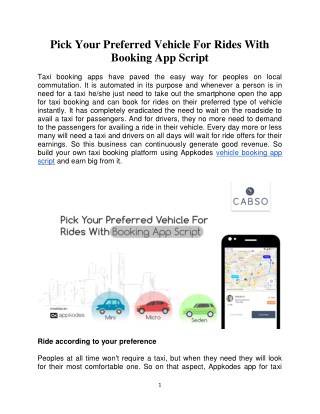 Pick Your Preferred Vehicle For Rides With Booking App Script