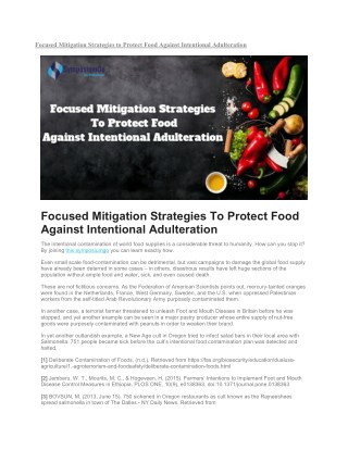 Focused Mitigation Strategies To Protect Food Against Intentional Adulteration