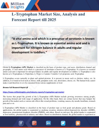 L-Tryptophan Market Size, Analysis and Forecast Report till 2025