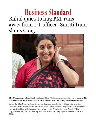 Rahul quick to hug PM, runs away from I-T officer: Smriti Irani slams Cong