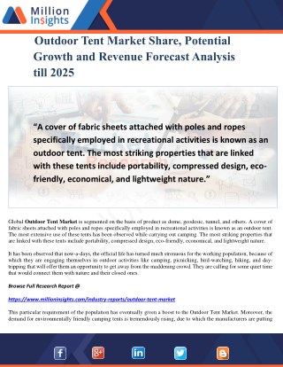 Outdoor Tent Market Share, Potential Growth and Revenue Forecast Analysis till 2025