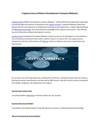 Cryptocurrency Software Development Company Malaysia