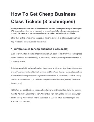 How To Get Cheap Business Class Tickets (8 techniques)