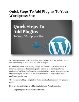 Quick Steps To Add Plugins To Your Wordpress Site