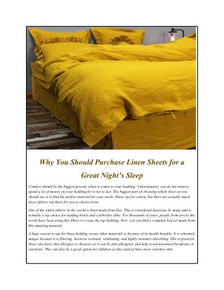 Why You Should Purchase Linen Sheets for a Great Nightâ€™s Sleep