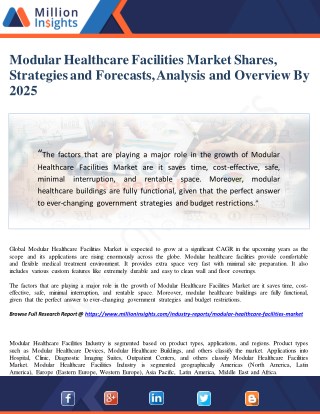 Modular Healthcare Facilities Market Shares, Strategies and Forecasts, Analysis and Overview By 2025