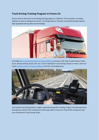 Truck Driving Training Program in Fresno CA