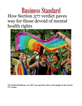 How Section 377 verdict paves way for those devoid of mental health rightsÂ 
