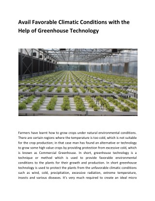 Avail Favorable Climatic Conditions with the Help of Greenhouse Technology
