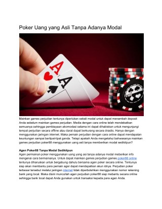 Poker Uang yang Asli Tanpa Adanya Modal
