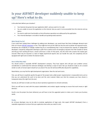 Is your ASP.NET developer suddenly unable to keep up? Hereâ€™s what to do.