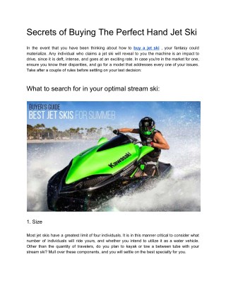 Secrets of Buying The Perfect Hand Jet Ski