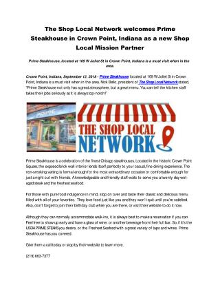 The Shop Local Network welcomes Prime Steakhouse in Crown Point, Indiana as a new Shop Local Mission Partner