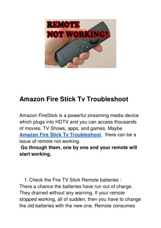 Amazon Fire Stick Tv Troubleshoot