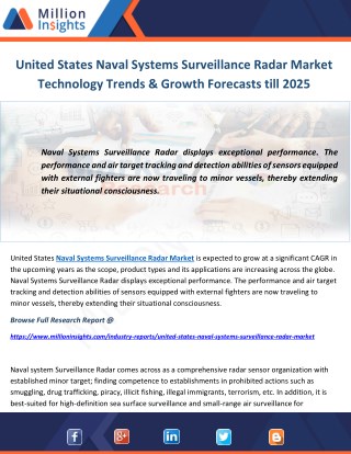 United States Naval Systems Surveillance Radar Market Technology Trends & Growth Forecasts till 2025