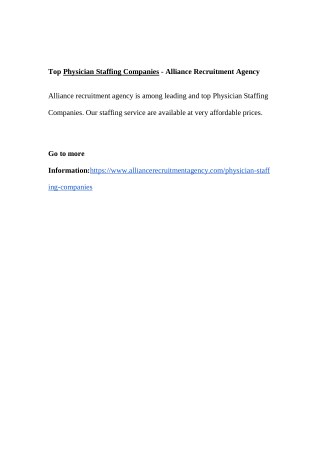 Top Physician Staffing Companies - Alliance Recruitment Agency