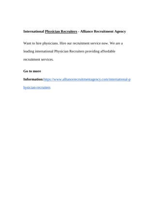 International Physician Recruiters - Alliance Recruitment Agency