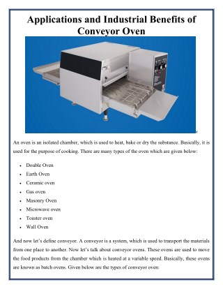Conveyor Oven - Applications and Industrial Benefits