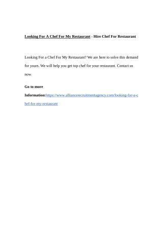 Looking For A Chef For My Restaurant - Hire Chef For Restaurant