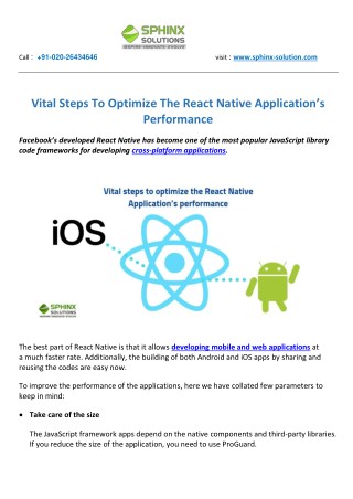 Vital Steps To Optimize The React Native Applicationâ€™s Performance