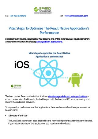Vital Steps To Optimize The React Native Applicationâ€™s Performance