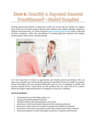 How To Identify A Reputed General Practitioner? - Maitri Hospital