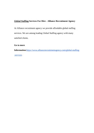 Global Staffing Services For Hire - Alliance Recruitment Agency