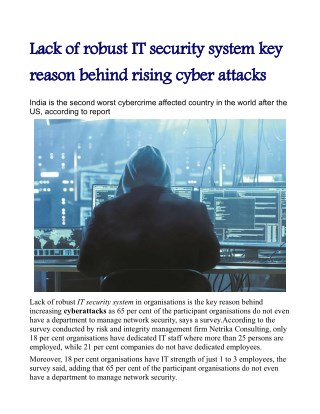 Lack of robust IT security system key reason behind rising cyber attacks