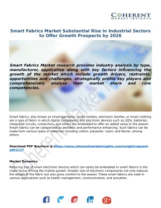 Smart Fabrics Market Substantial Rise in Industrial Sectors to Offer Growth Prospects by 2026