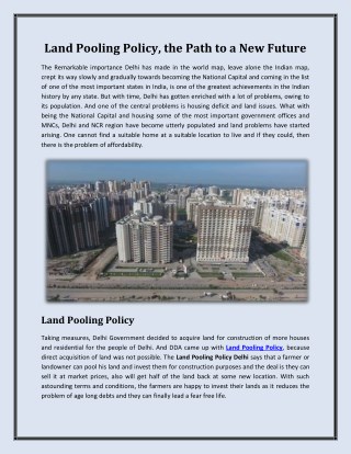 Land Pooling Policy, the Path to a New Future