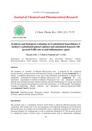 Synthesis and biological evaluation of (4-substituted benzylidene)-3- methyl-1-(substituted phenyl sulfonyl and substitu