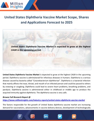 United States Diphtheria Vaccine Market Scope, Shares and Applications Forecast to 2025