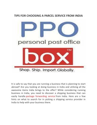 TIPS FOR CHOOSING A PARCEL SERVICE FROM INDIA