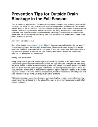 Prevention Tips for Outside Drain Blockage in the Fall Season