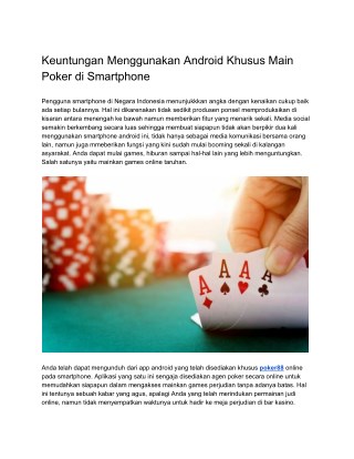 Keuntungan Menggunakan Android Khusus Main Poker di Smartphone