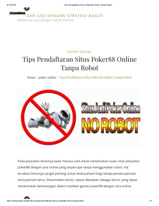 Tips Pendaftaran Situs Poker88 Online Tanpa Robot