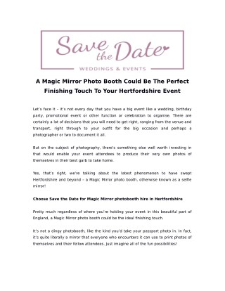 A Magic Mirror Photo Booth Could Be The Perfect Finishing Touch To Your Hertfordshire Event