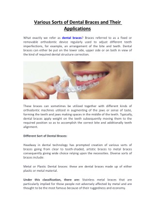 Various Sorts of Dental Braces and Their Applications