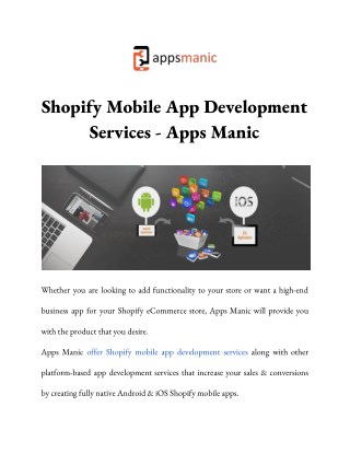Shopify Mobile App Development Services - Apps Manic
