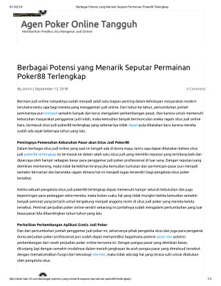 Berbagai Potensi yang Menarik Seputar Permainan Poker88 Terlengkap