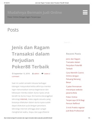 Jenis dan Ragam Transaksi dalam Perjudian Poker88 Terbaik