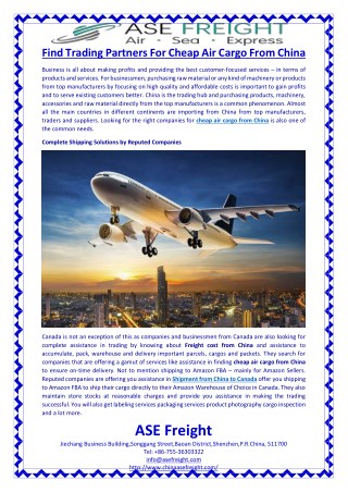 Find Trading Partners For Cheap Air Cargo From China