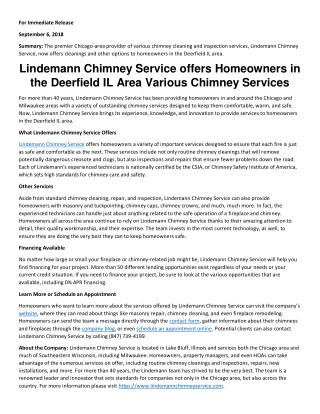 Lindemann Chimney Service offers Homeowners in the Deerfield IL Area Various Chimney Services