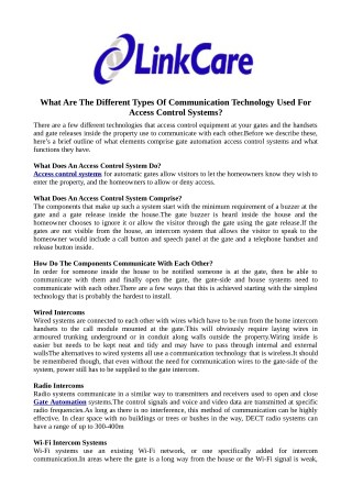 What Are The Different Types Of Communication Technology Used For Access Control Systems?