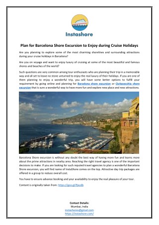 Plan for Barcelona Shore Excursion to Enjoy during Cruise Holidays