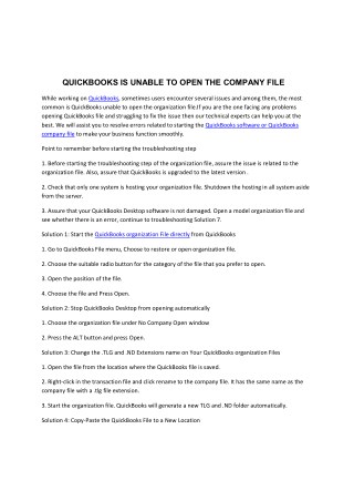 QUICKBOOKS IS UNABLE TO OPEN THE COMPANY FILE