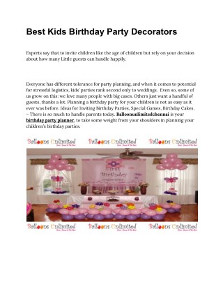 Best Kids Birthday Party Decorators