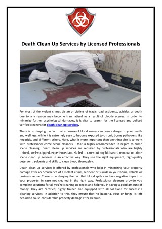 Death Clean Up Services by Licensed Professionals