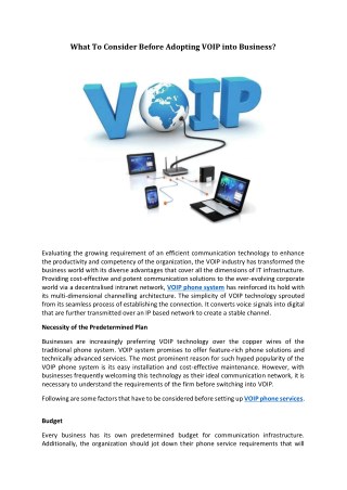 What To Consider Before Adopting VOIP into Business?