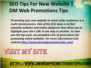 SEO Tips For New Website | DM Web Promotions Tips